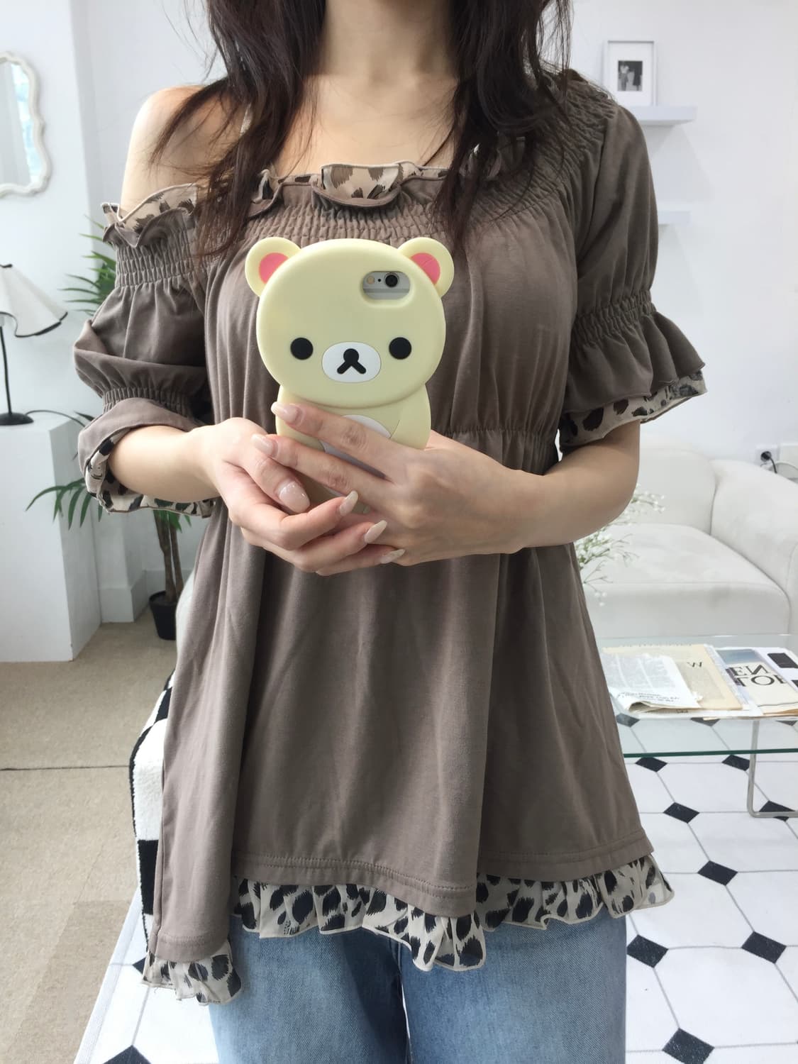 호피 오프숄더 블라우스 상품이미지7