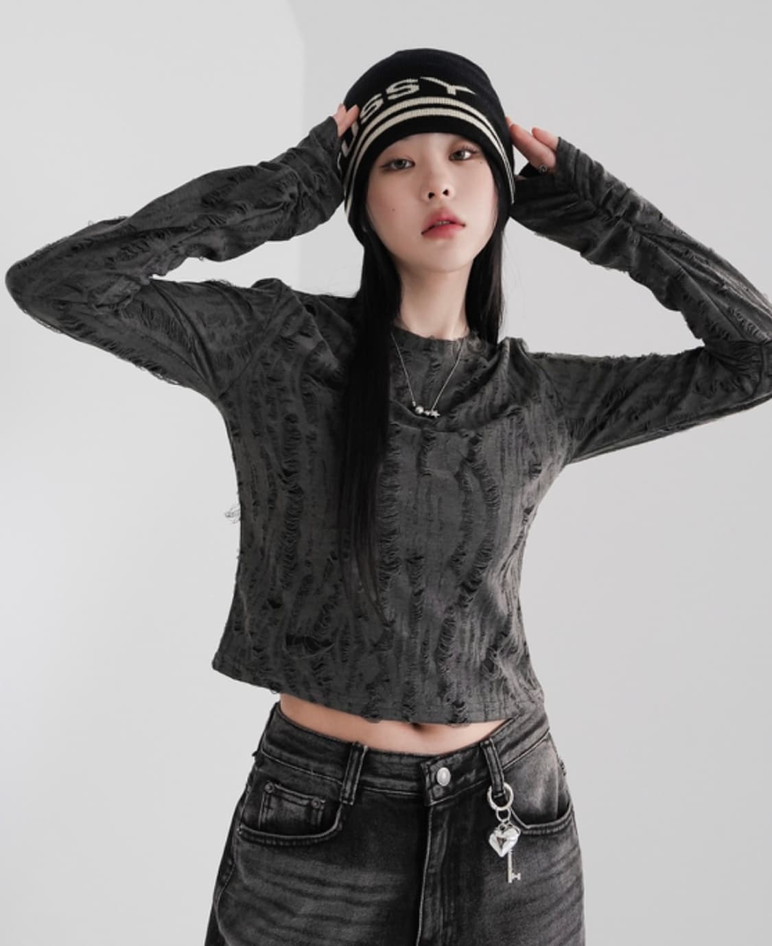 바이너리원 데릭 데미지 티셔츠_그레이 상품이미지1