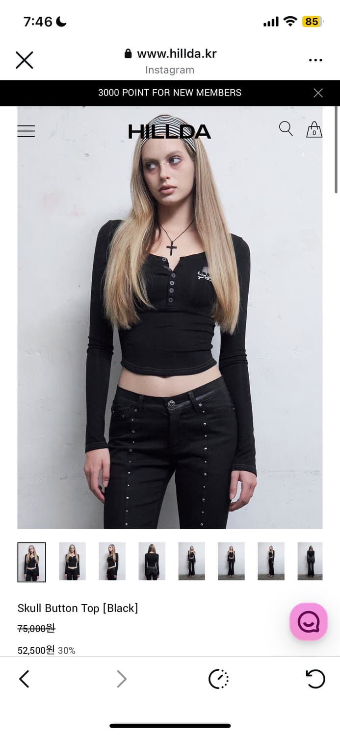 힐다 스컬 버튼 탑 블랙 상품이미지1