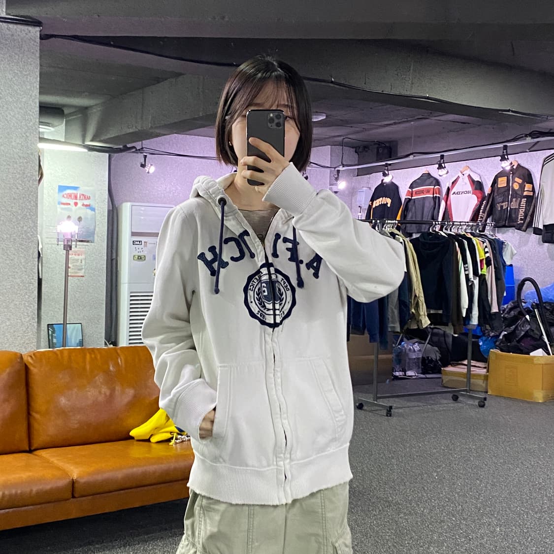 아베크롬비 아치로고 라운드 화이트 후드집업 B4651 상품이미지1