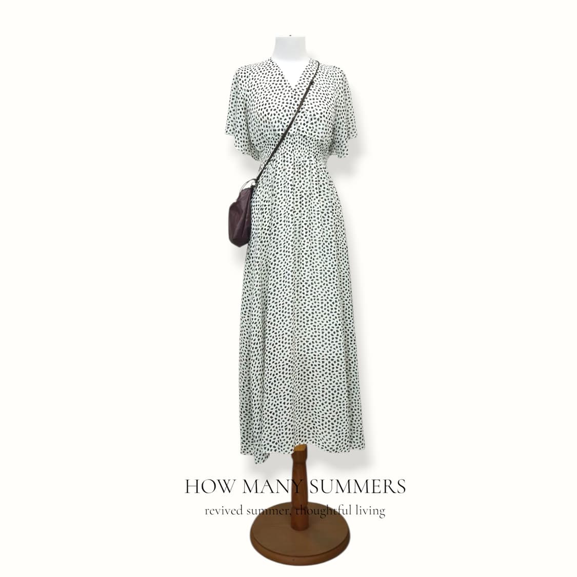 GRL 달마시안 패턴 롱 원피스 M 아이보리 브이넥 밴딩 폴리 상품이미지1