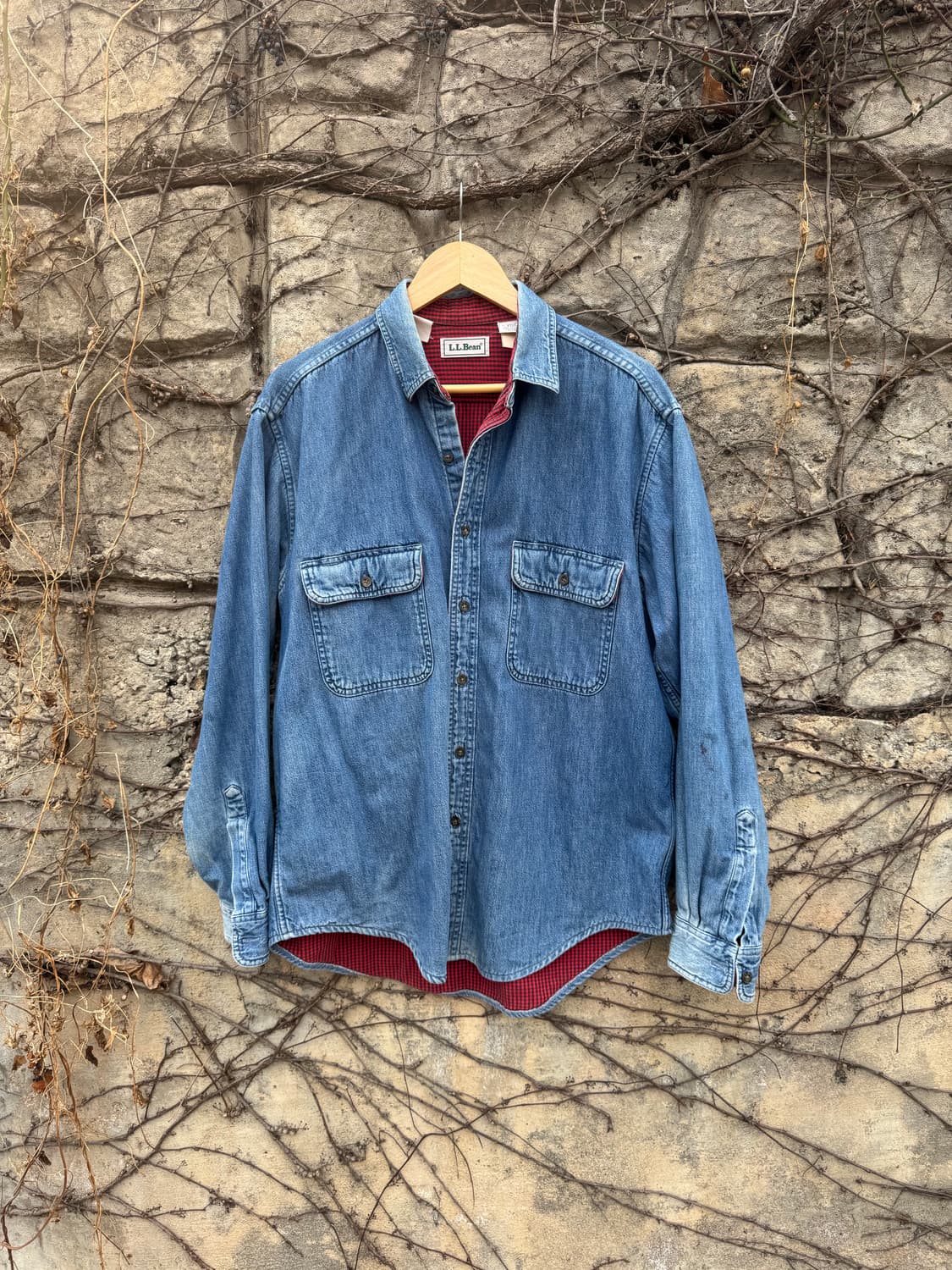 90s 엘엘빈 빈티지 체크 플란넬 안감 데님 셔츠 M 상품이미지1