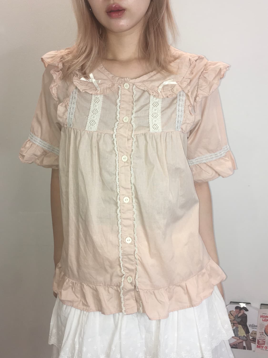 jpn vintage 모리 울랄라 프릴 블라우스 상품이미지3