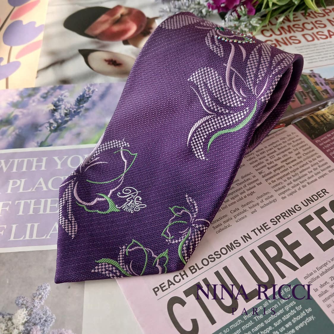 니나리치 실크 퍼플 플로럴 패턴 넥타이 9.8cm A+등급 A19247
 상품이미지3