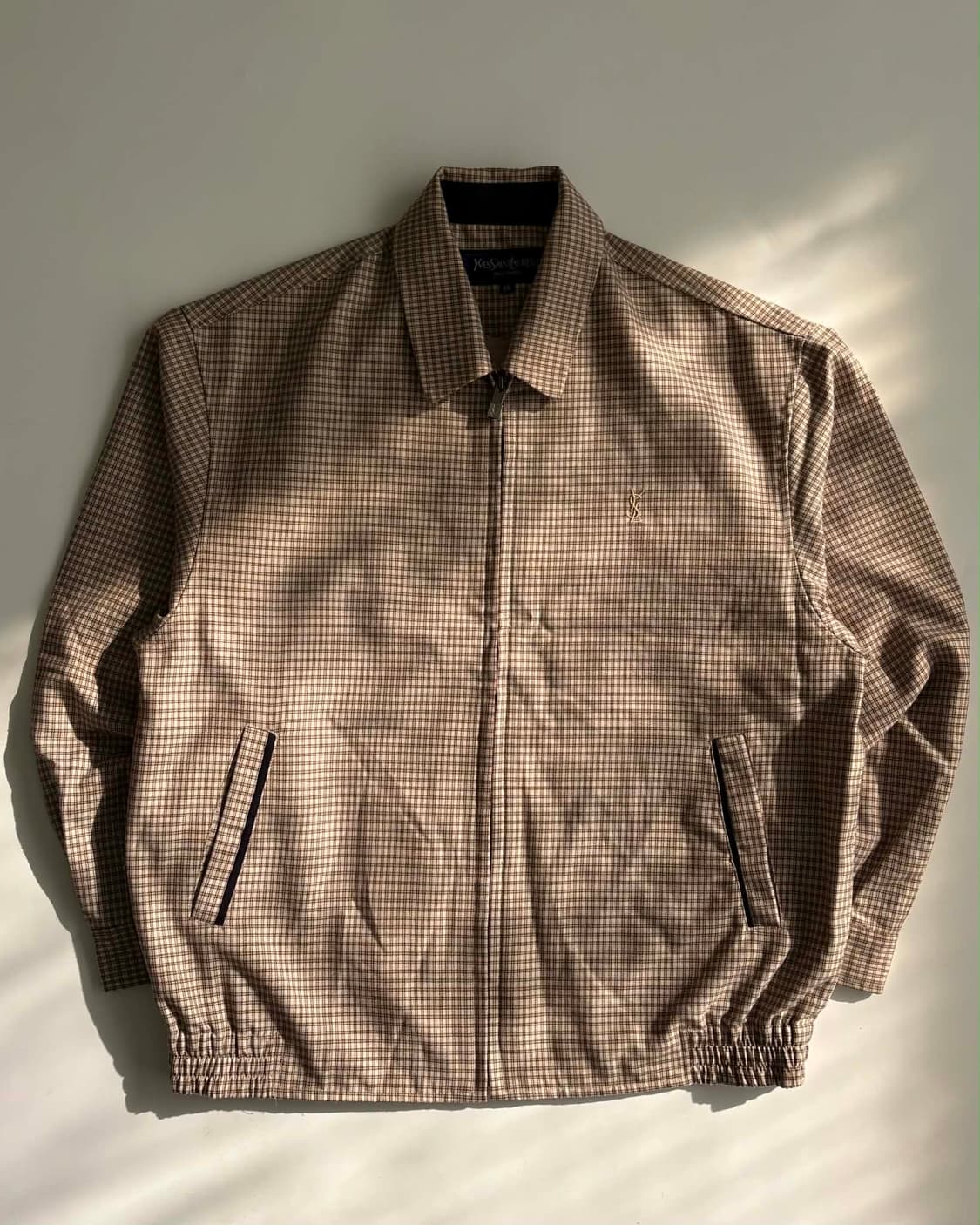 [95] 입생로랑 90s 체크 울 스윙탑 블루종 자켓 상품이미지1