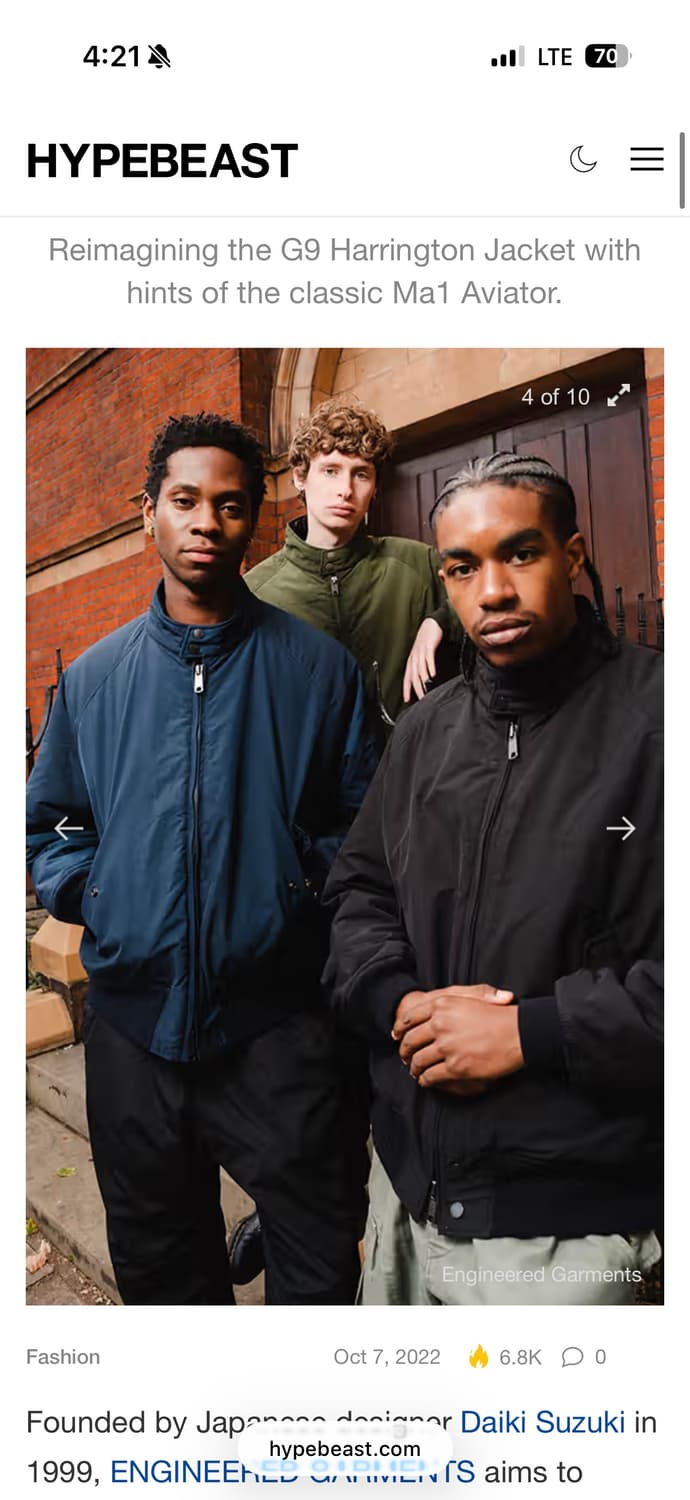 엔지니어드 가먼츠 x 바라쿠타 ma-1 자켓 상품이미지8