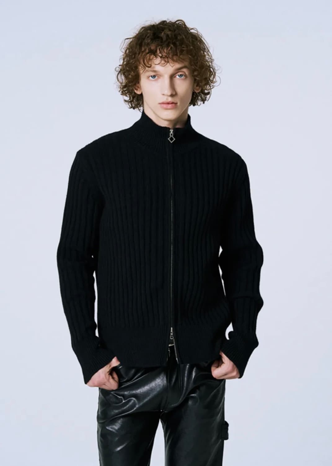 (L) 세비지 집업 니트 블랙 상품이미지1