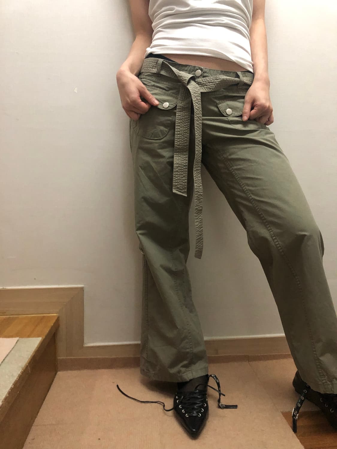 빈티지 카키 벨티드 팬츠 상품이미지5