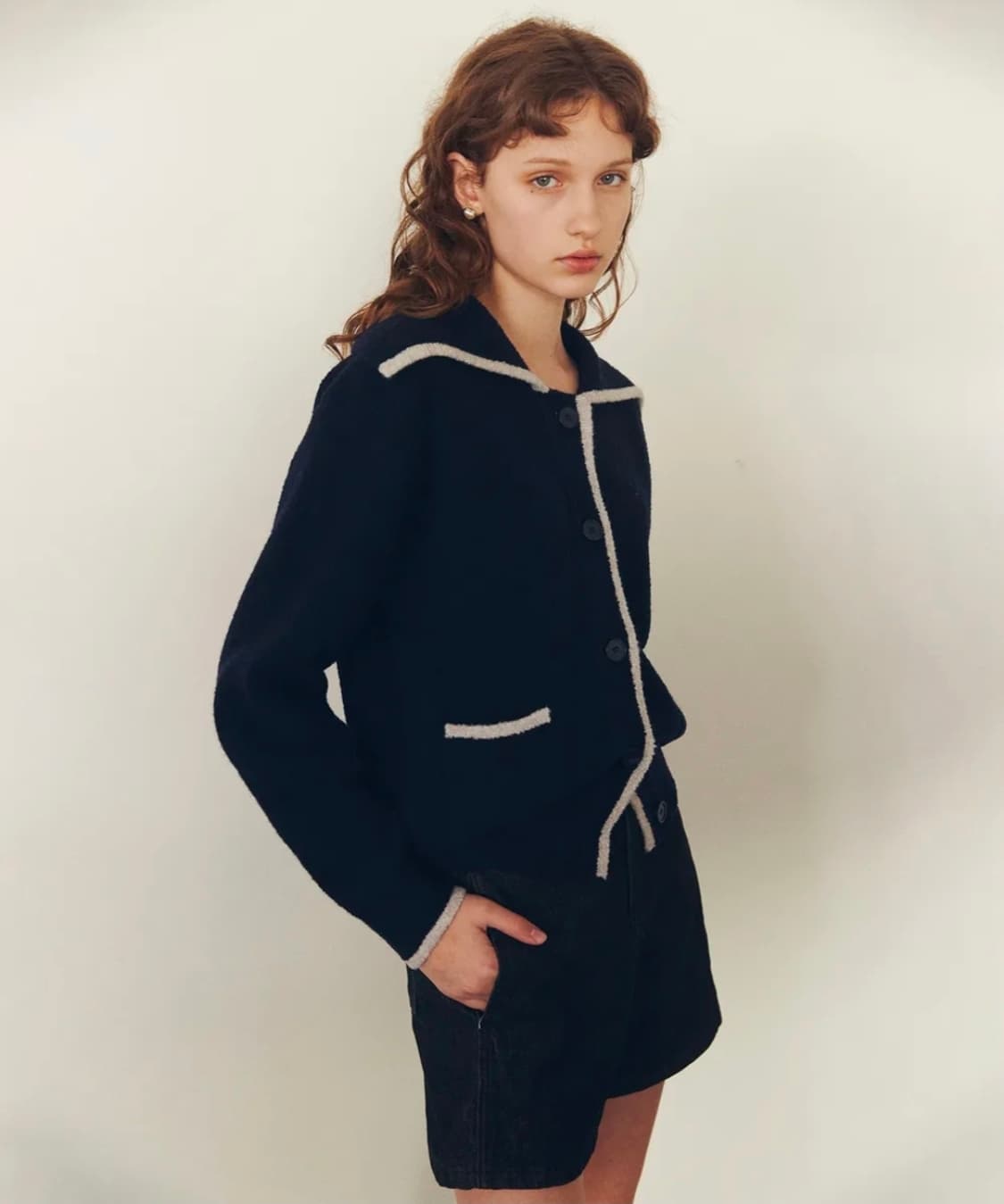 오스트카카(OKA) 메리노울 세일러 니트 가디건 Free 상품이미지5