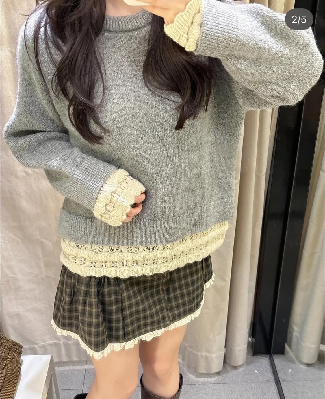 자라 레이스 레이어드 오버핏 니트  상품이미지2