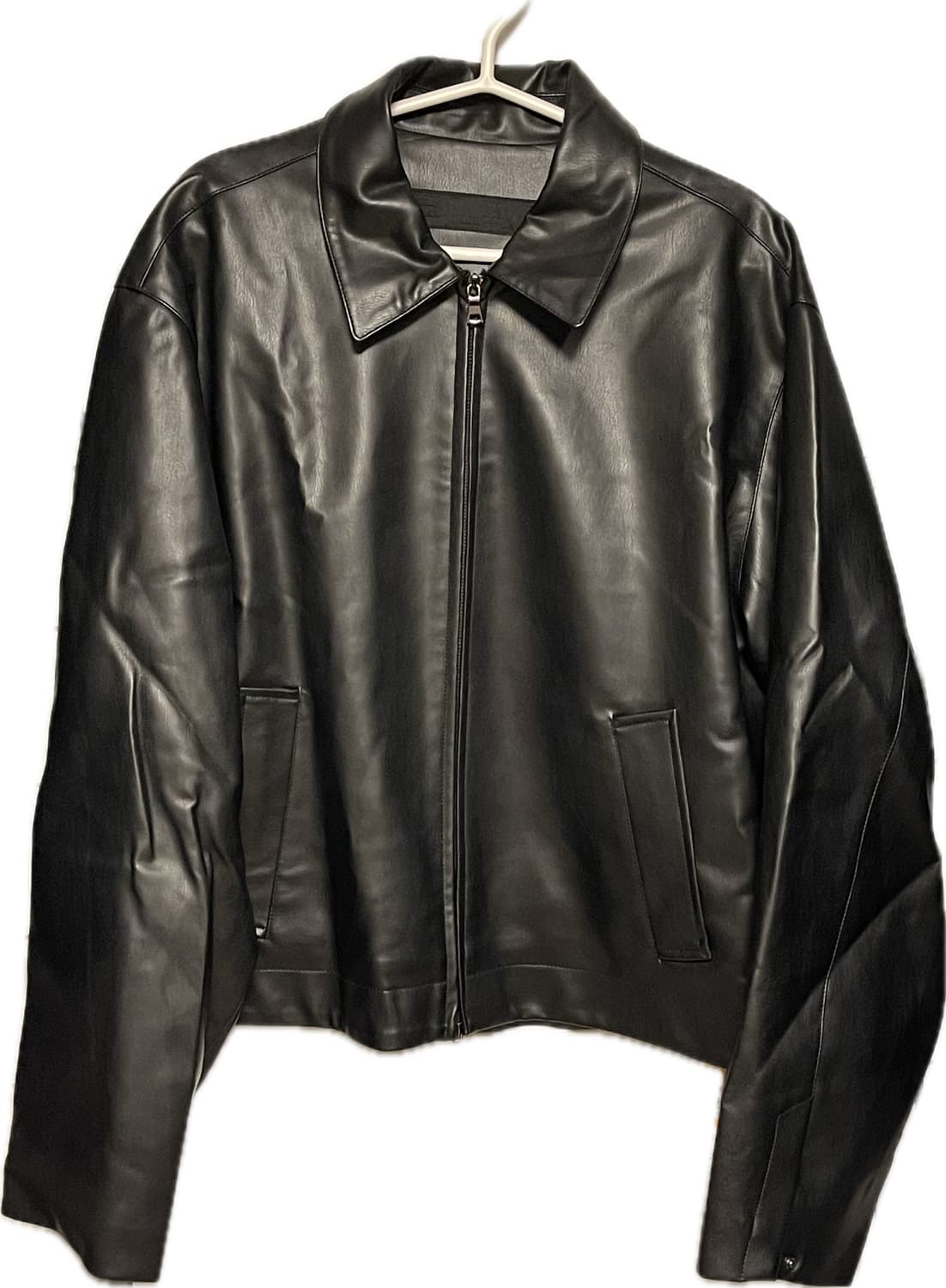 플랙 블랙 신세틱 레더 자켓 상품이미지1