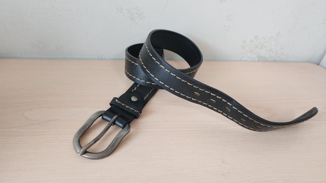 통가죽 벨트 블랙 스티치 빈티지 스타일 상품이미지2