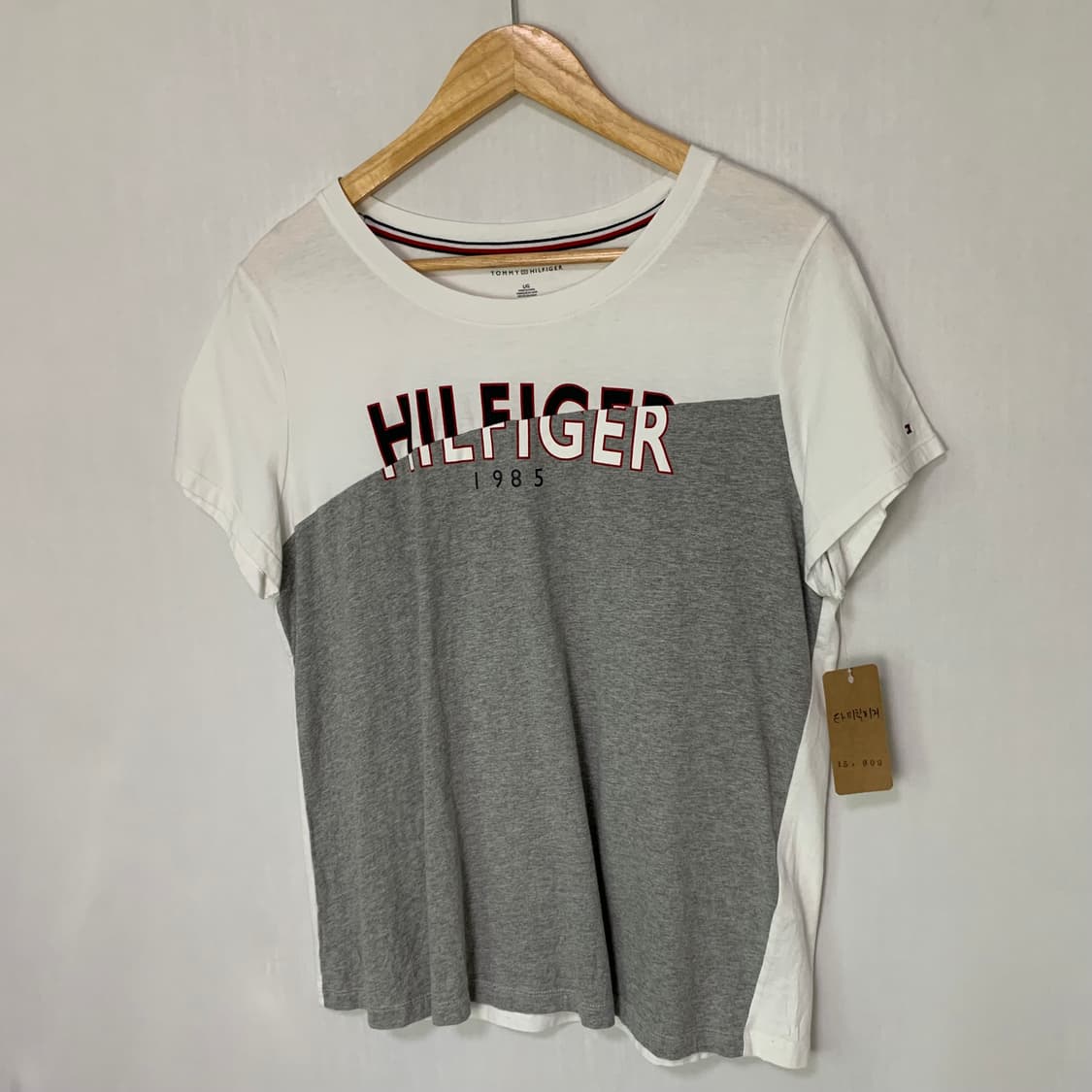 타미힐피거 프린팅 배색 반팔 티셔츠 화이트 그레이 남녀공용 상품이미지2