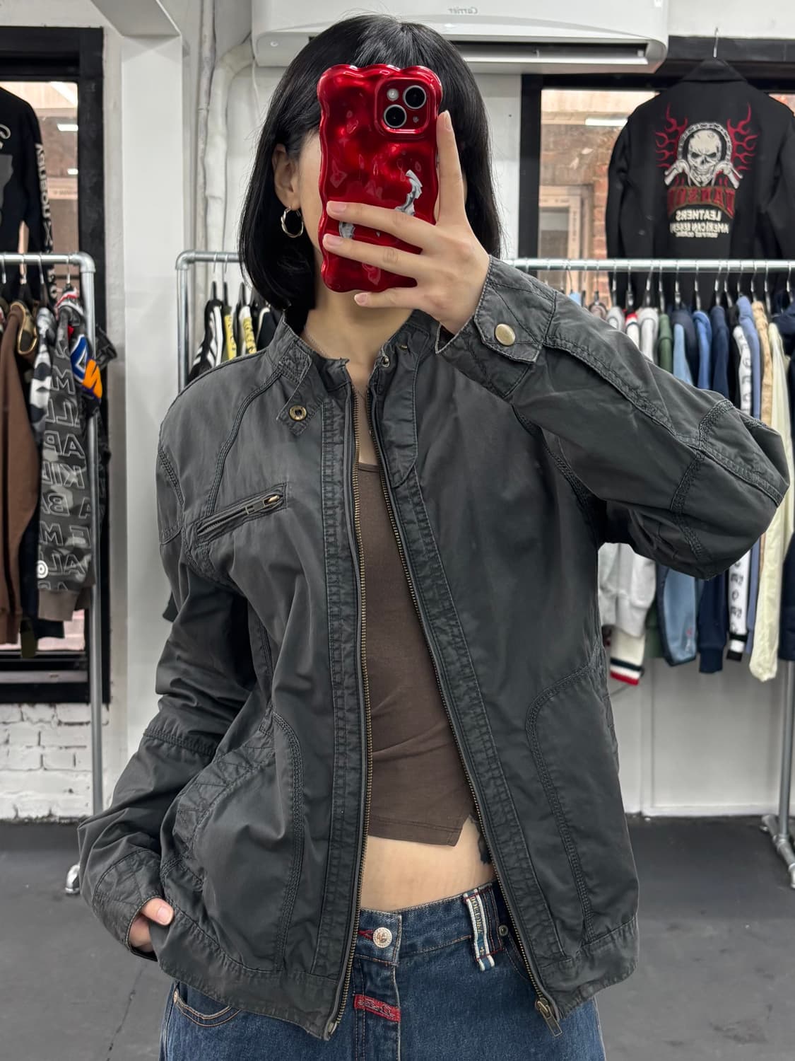 게스 넥버튼 코튼 바이커 자켓 상품이미지2