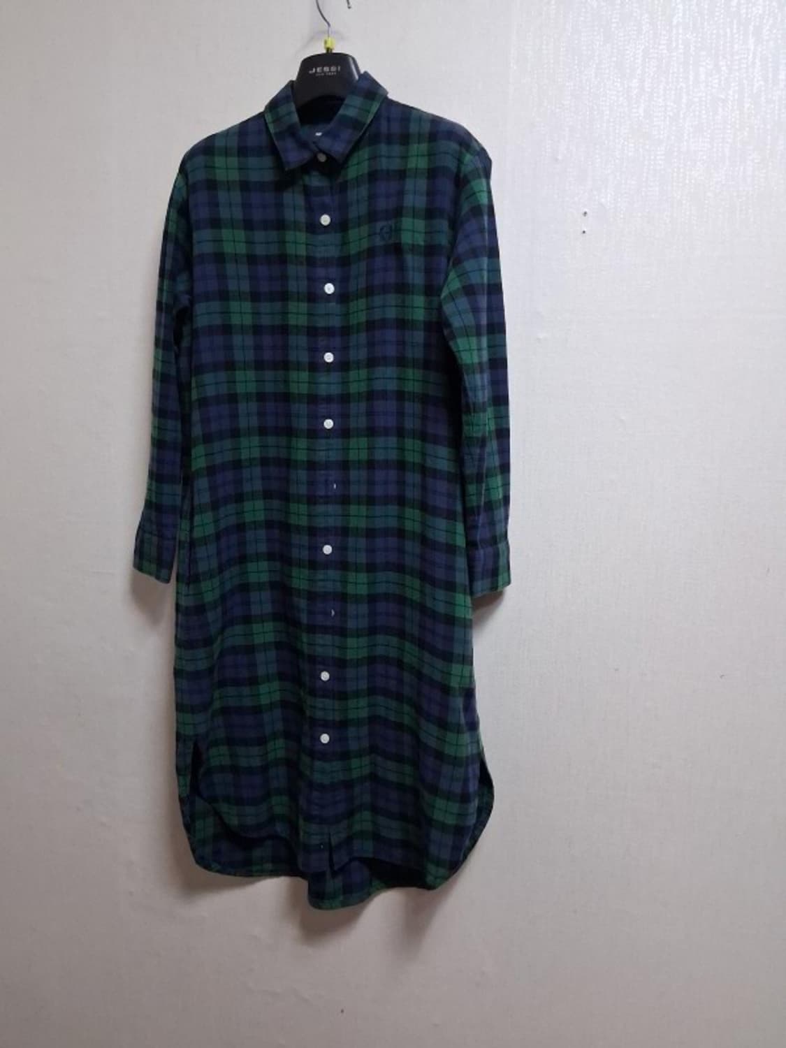 FRED PERRY 네이비그린체크 겨울 면체크  셔츠 원피스 미디 여성  상품이미지1