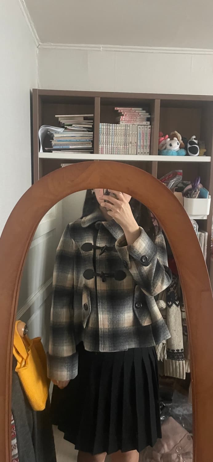 모리걸 빈티지 체크 떡볶이 울 숏코트 🖤🧡 상품이미지5