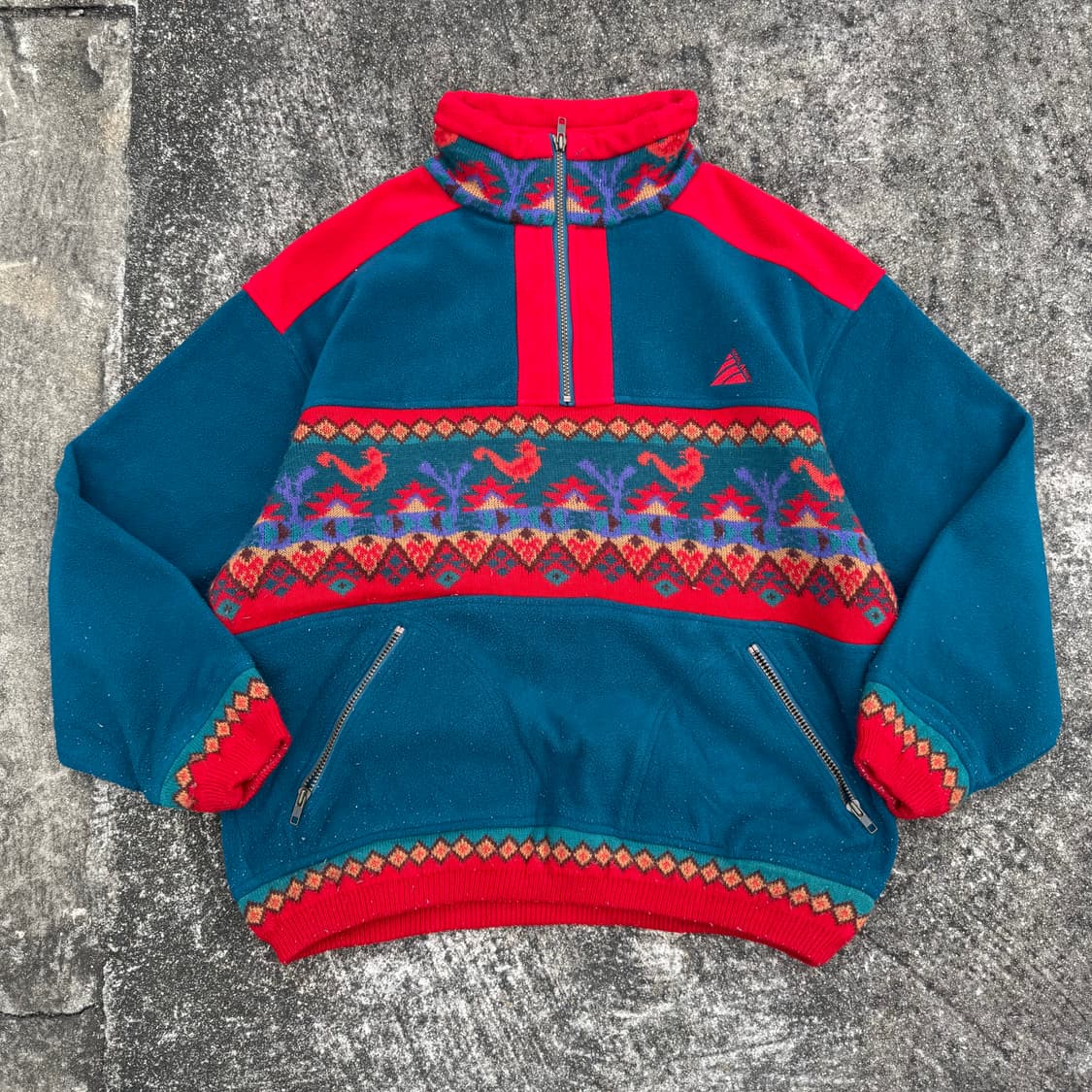 [L] 빈티지 패턴 하프집업 후리스 맨투맨 상품이미지1