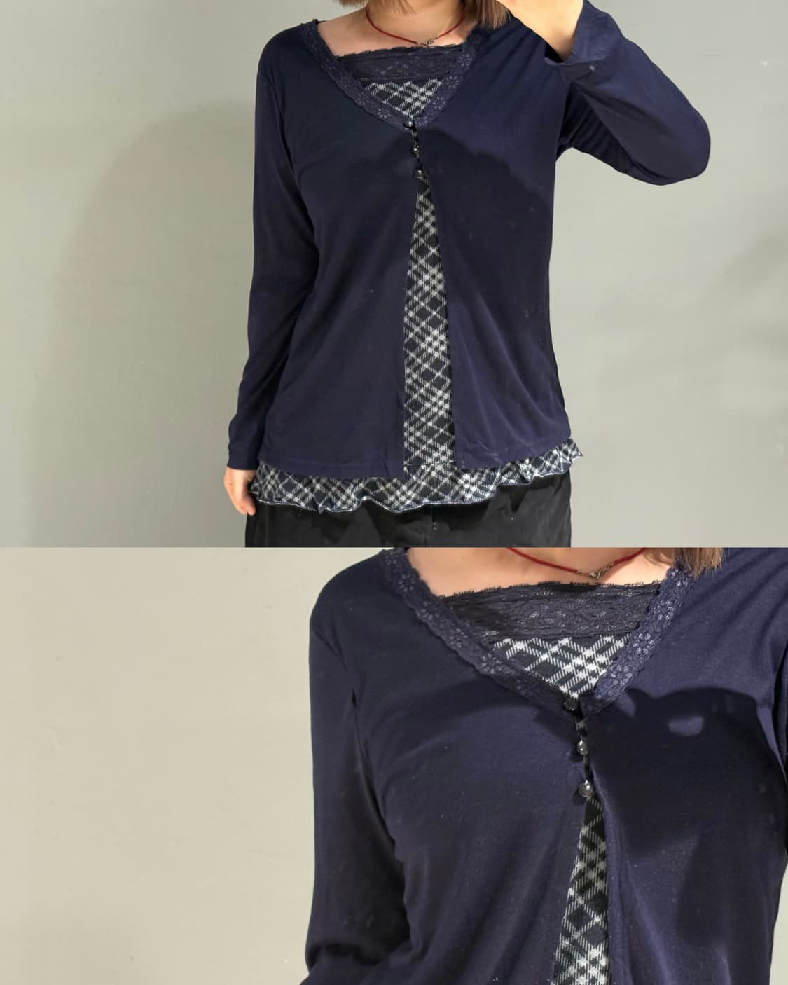 check pattern layered cardigan  상품이미지1