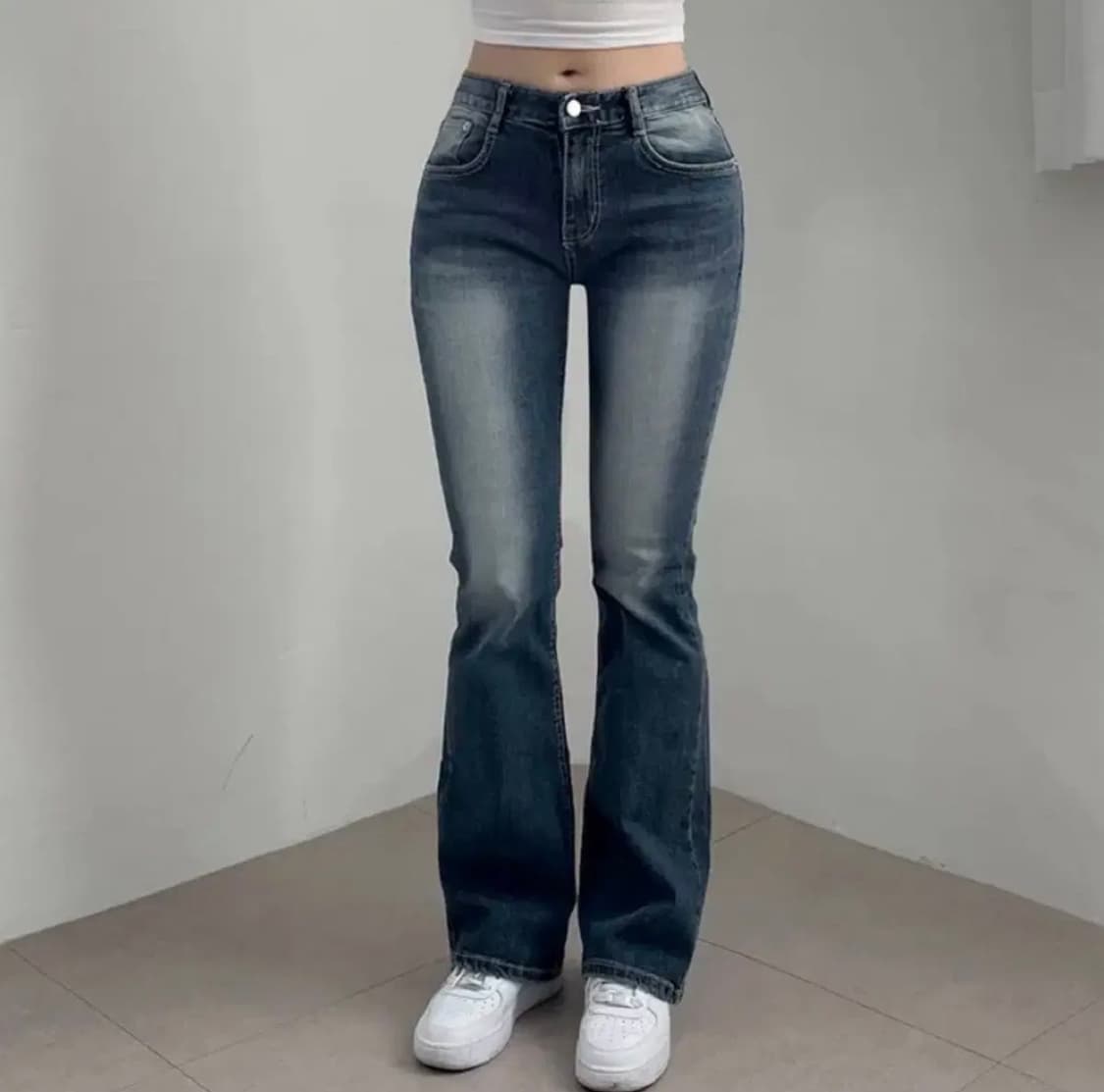 Y2K 빈티지 워싱 로우라이즈 슬림 부츠컷 롱 데님 팬츠 상품이미지1