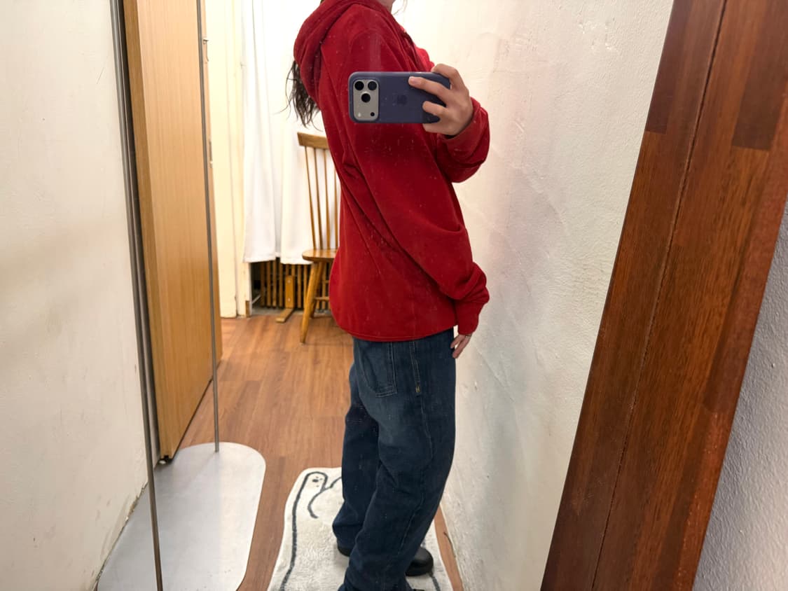 버버리 브릿 후드 집업 체크 배색 후드 디테일 루즈핏 레드 k11 상품이미지2