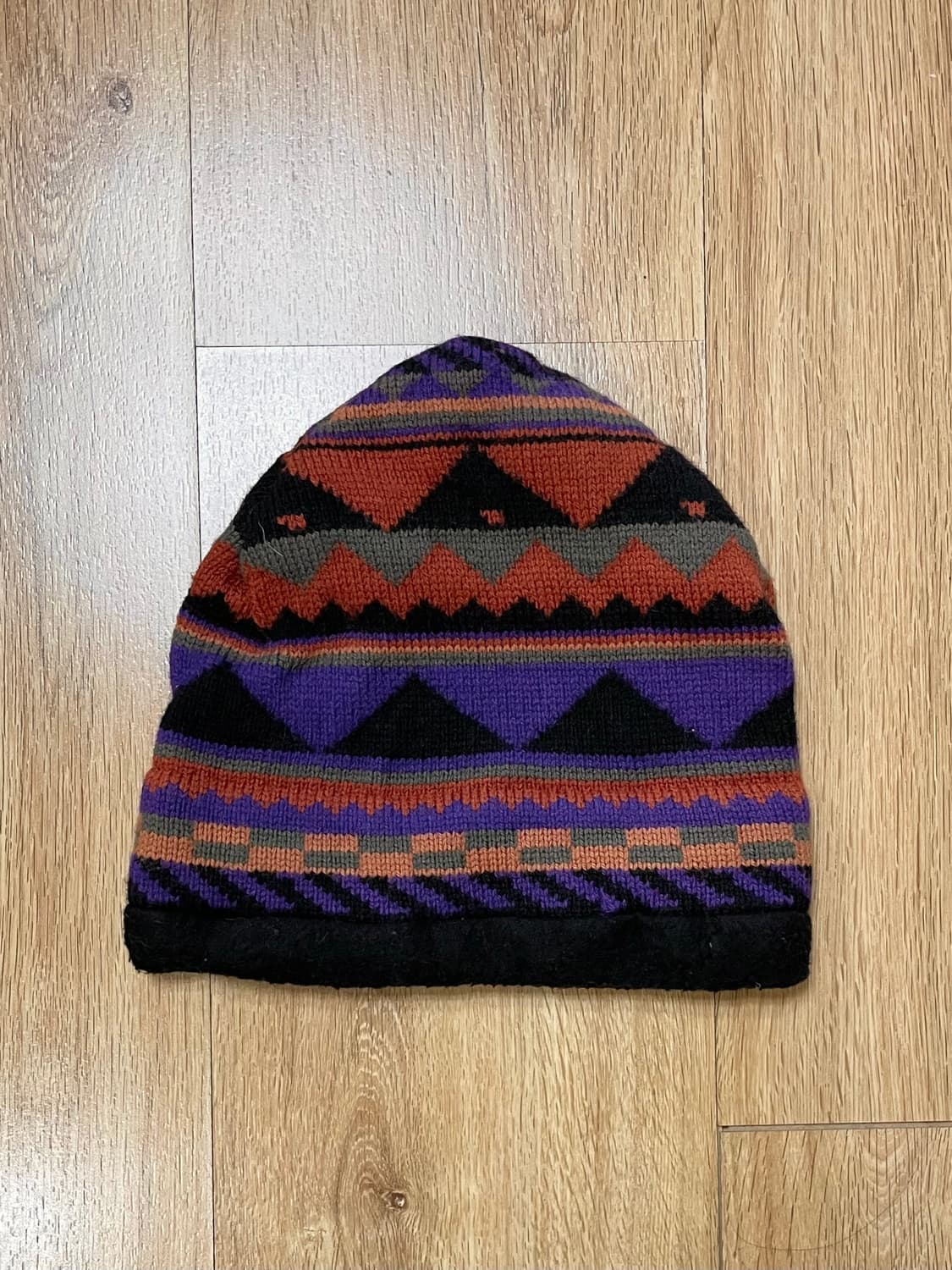 택포) 90s Made USA 빈티지 패턴 울 니트 숏 비니 모자 상품이미지1