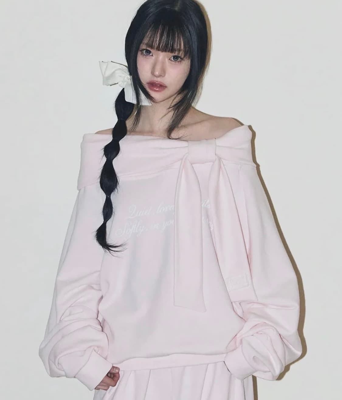 일리고 퓨어 보우 오프숄더 맨투맨 핑크 상품이미지1