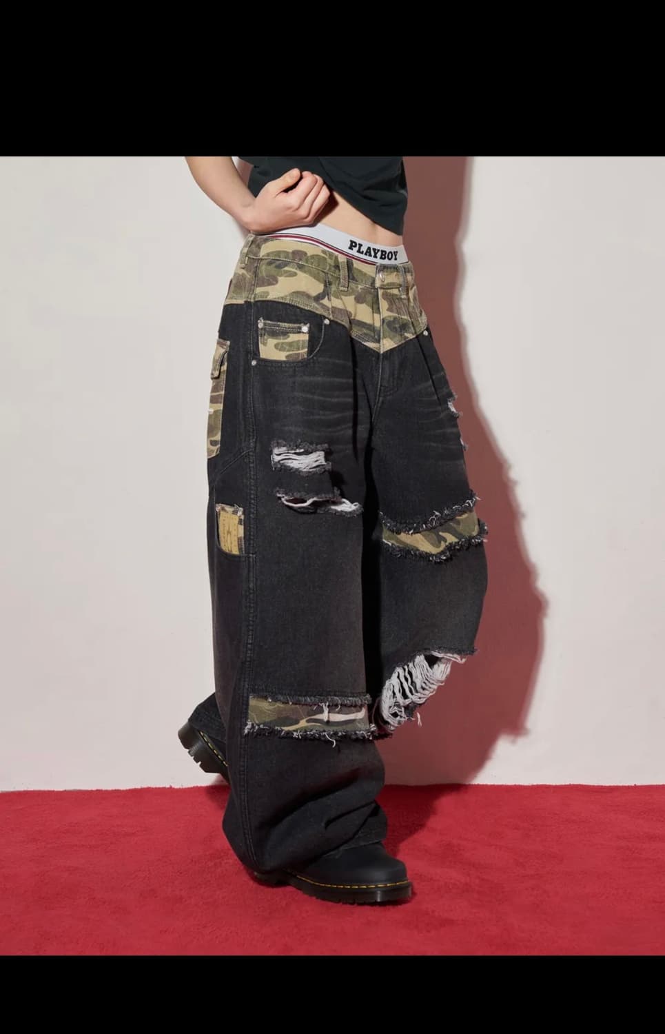 카모 믹스 데미지 와이드 데님팬츠 상품이미지2