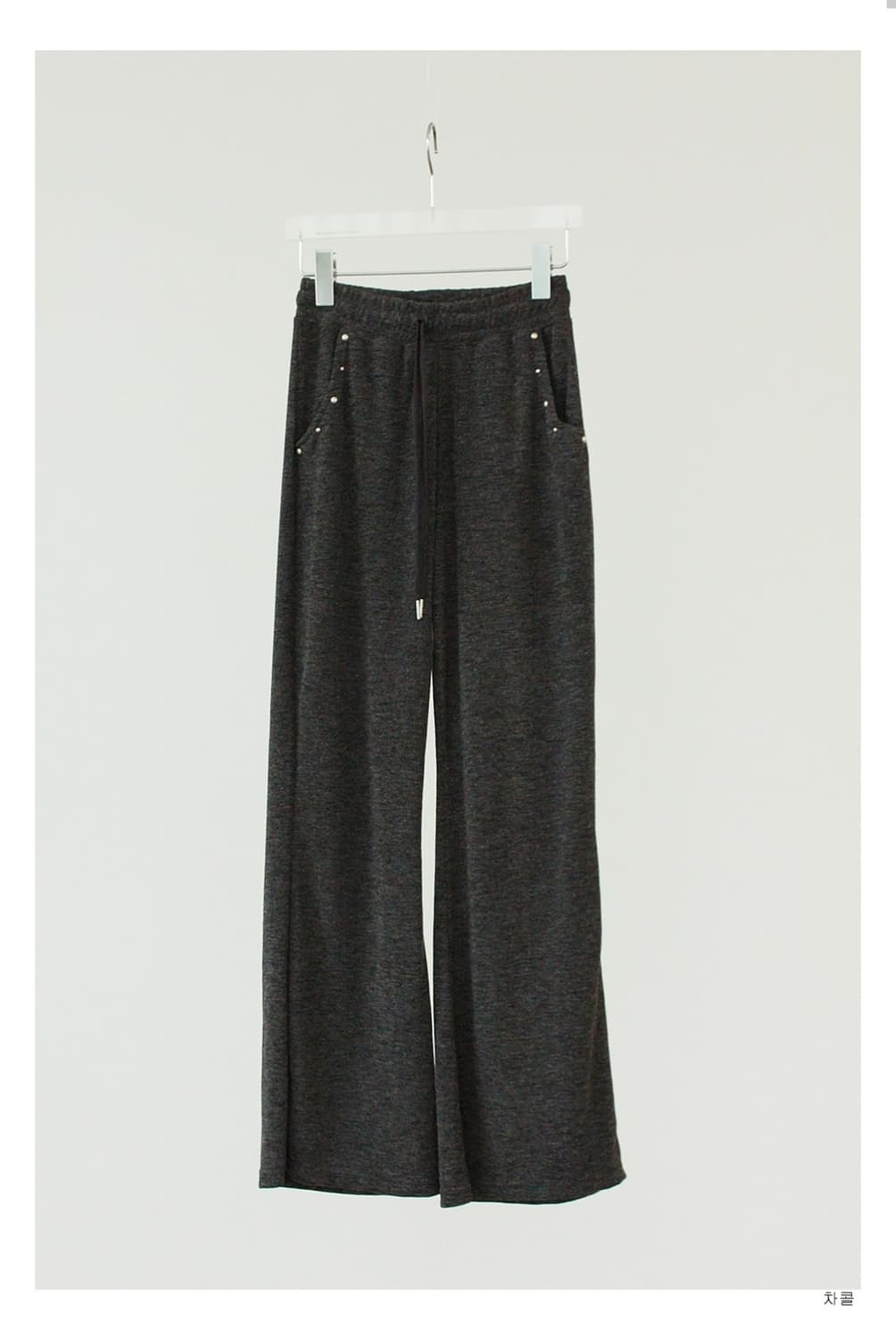 스터드 골지 부츠컷 팬츠 차콜 상품이미지2
