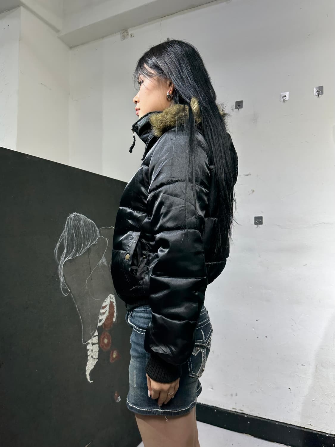 Jpn 일본빈티지 블랙 퍼 후드 패딩 상품이미지5