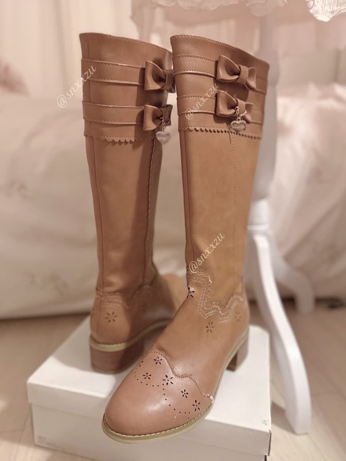 리즈리사 라떼갸루 브라운리본하트챰 부츠 히메카지 y2k 모리핀터깔 대장 상품이미지1