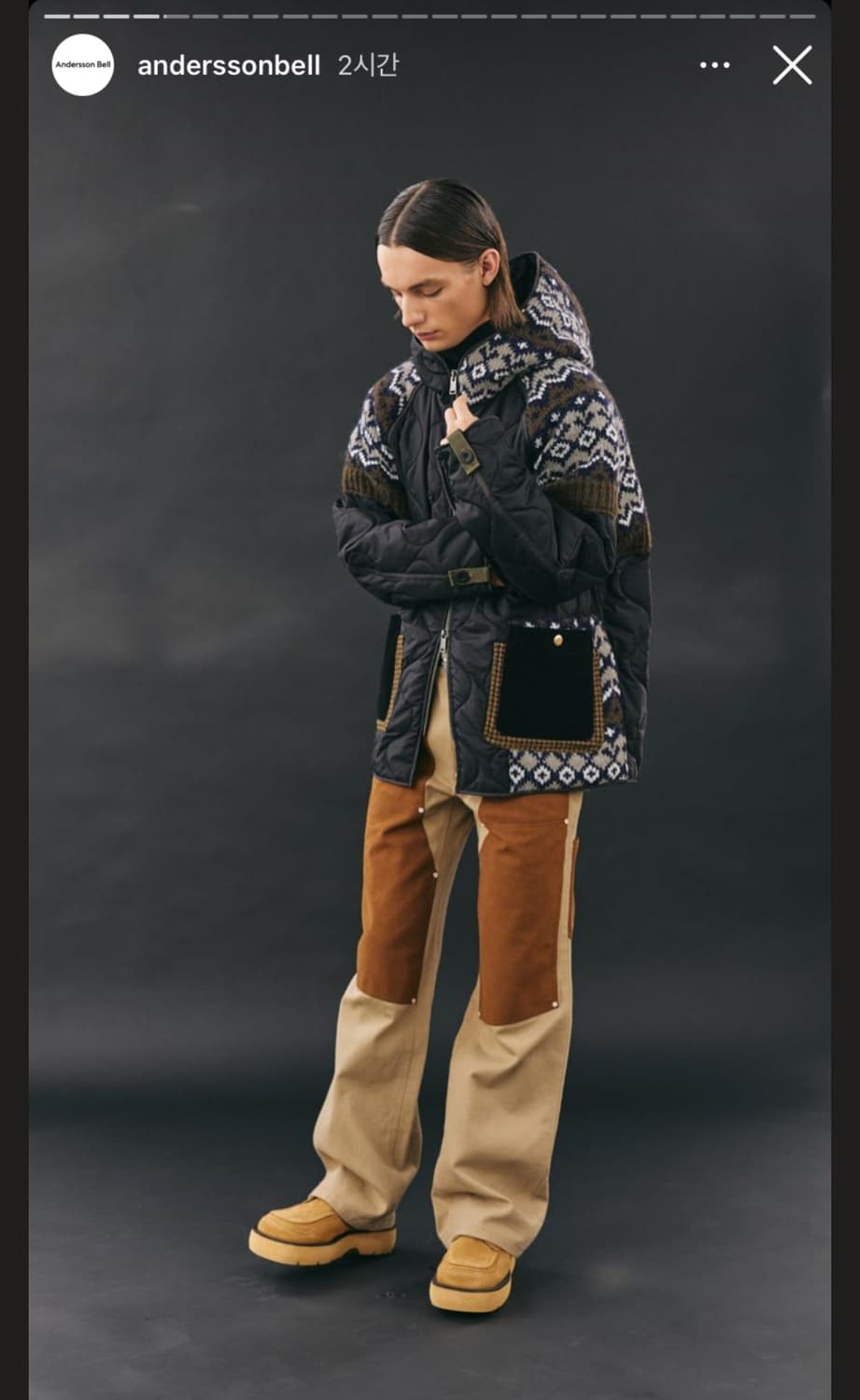 엔더슨벨 22FW 니트 패치 퀼티드 점퍼 블랙  상품이미지1