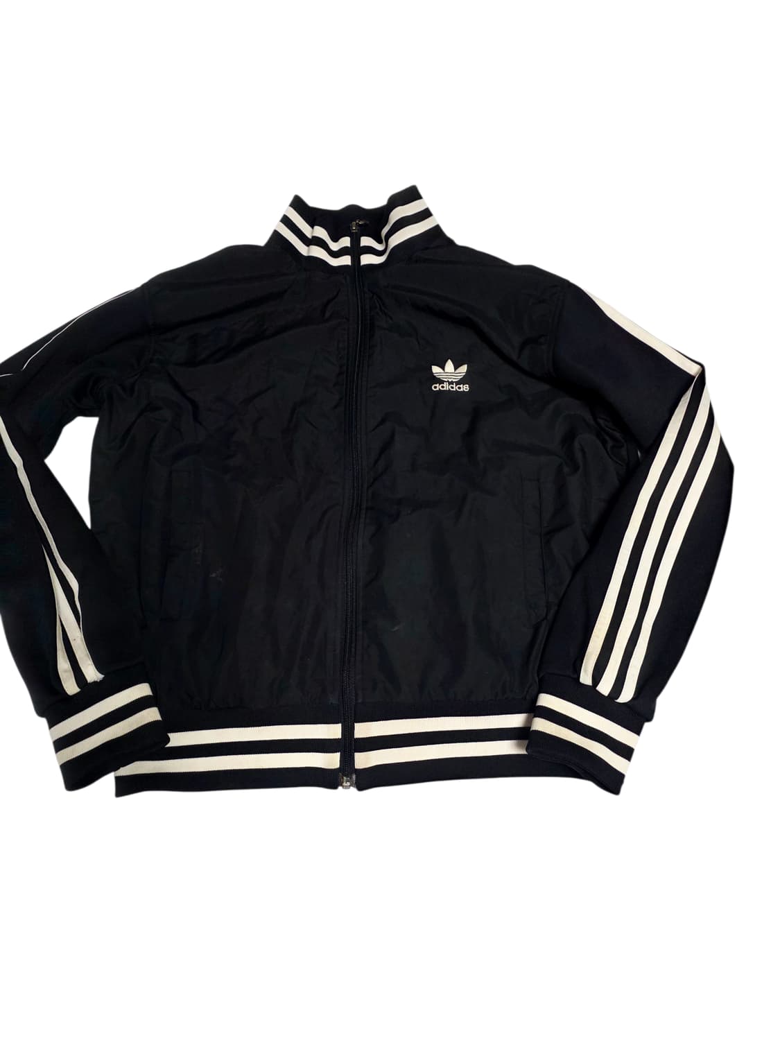 [아디다스] 올블랙 화이트 배색 트레포일 백로고 트랙탑 점퍼 100 상품이미지1