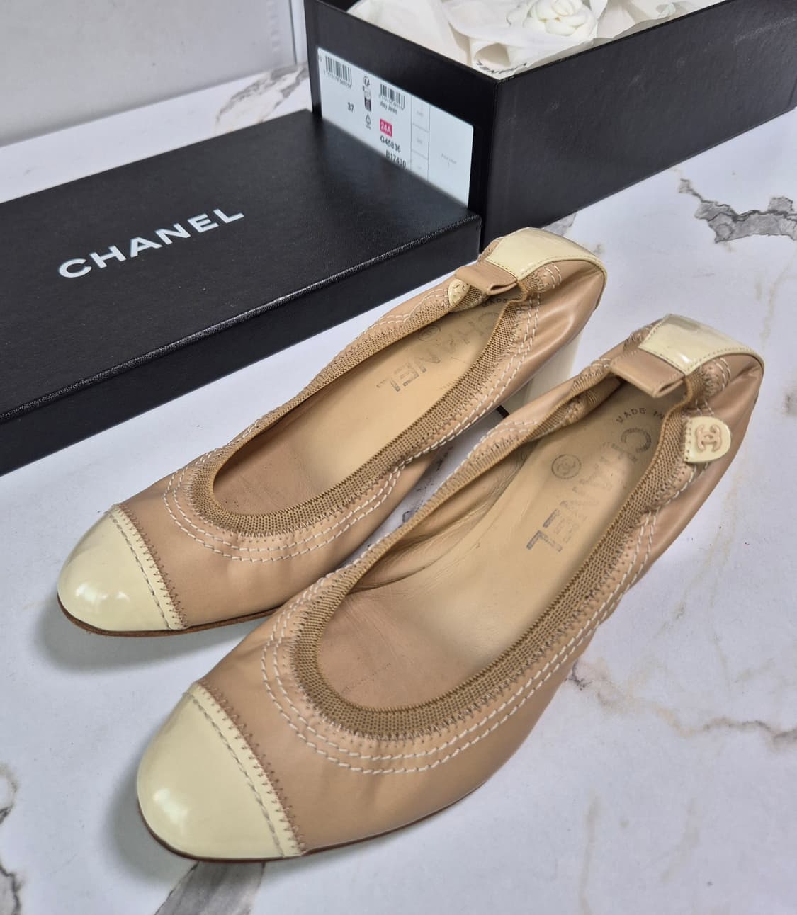 (정품) 샤넬 아이보리 페이던트 밴딩 구두 36.5 상품이미지1