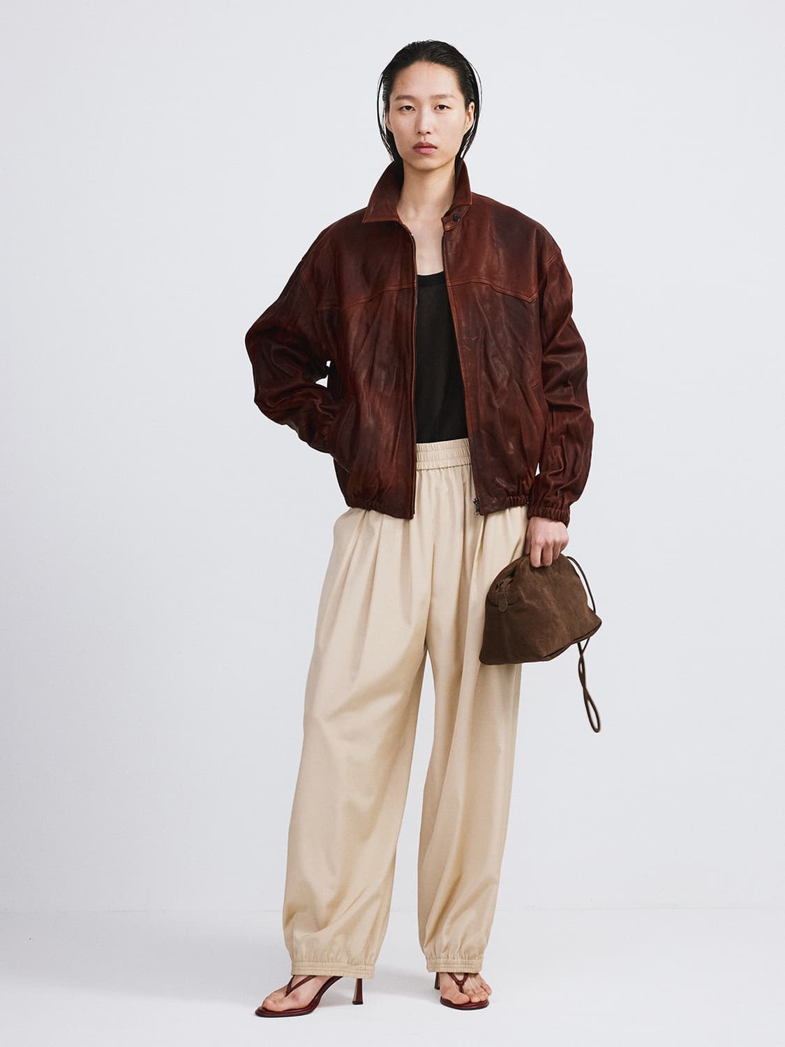 렉토 RECTO 빈티지 이펙트 레더 점퍼 가죽 자켓 레드 브라운 상품이미지3