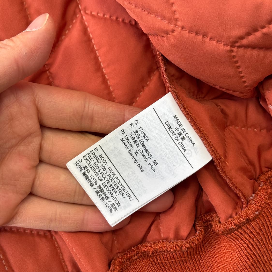나이키 우먼 오렌지 크롭 퀼팅 점퍼 XL 상품이미지6