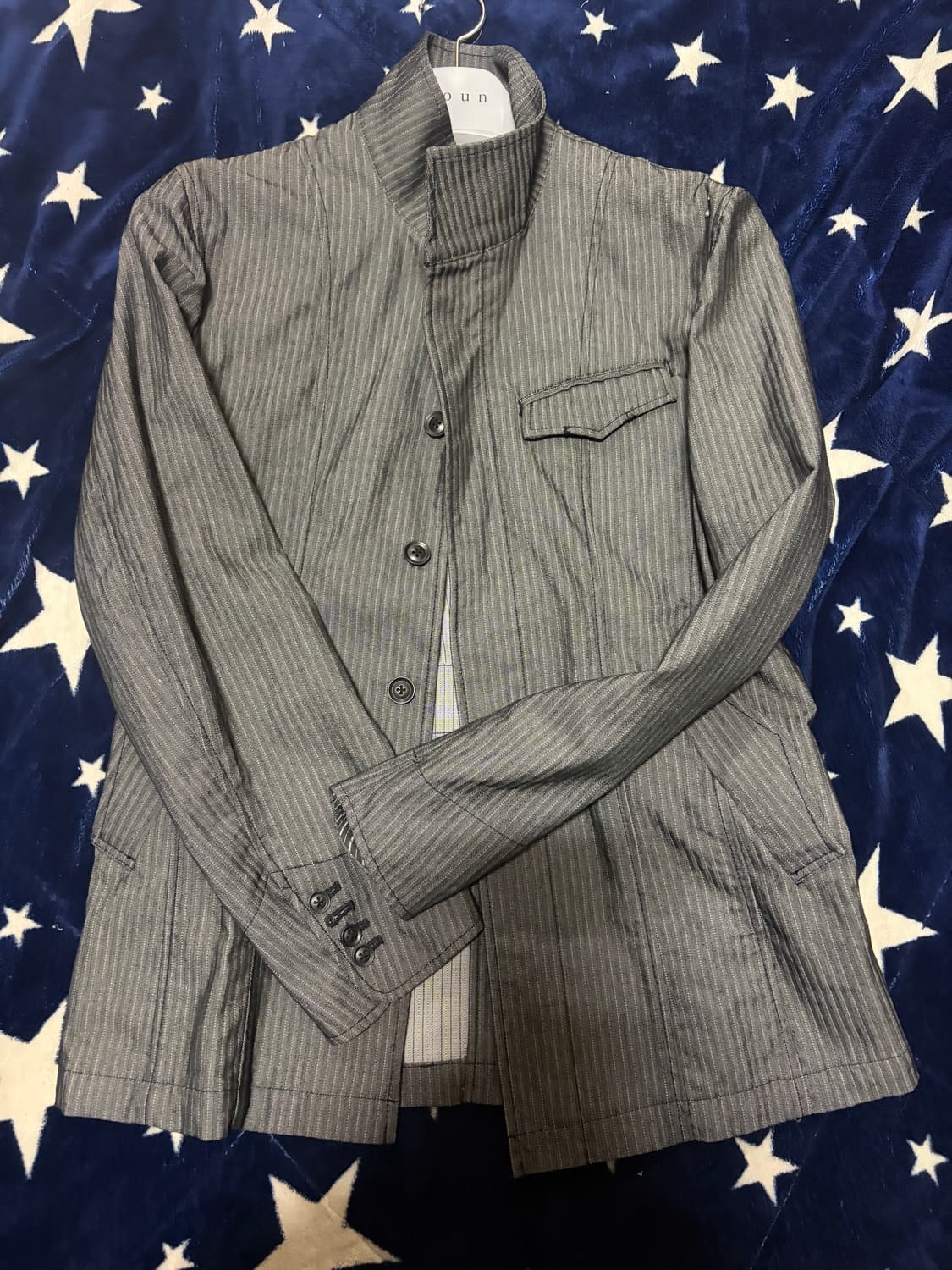 Ofuon 스탠드 카라 스트라이프 자켓 상품이미지1