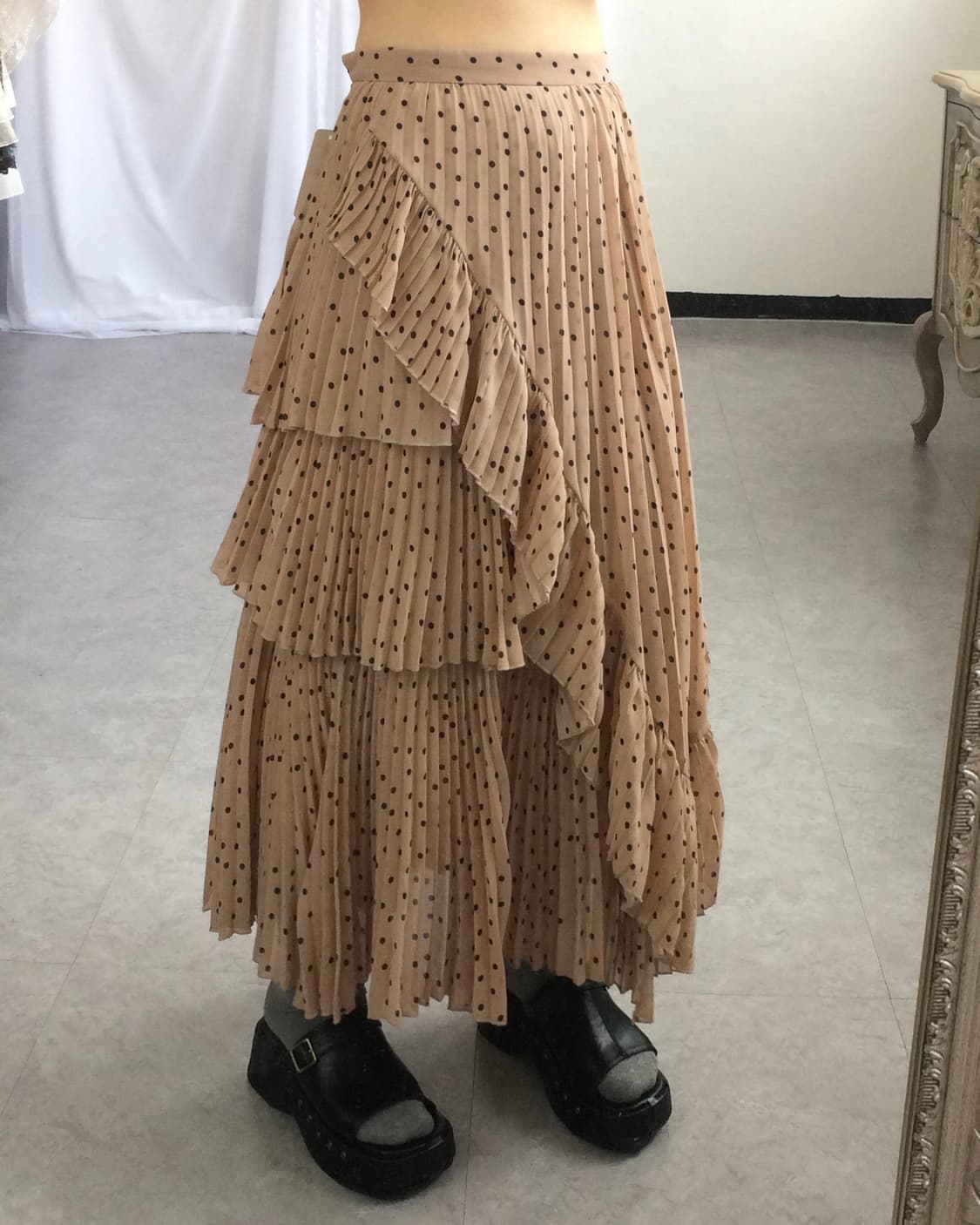 Dot pattern frill layer long skirt 상품이미지6