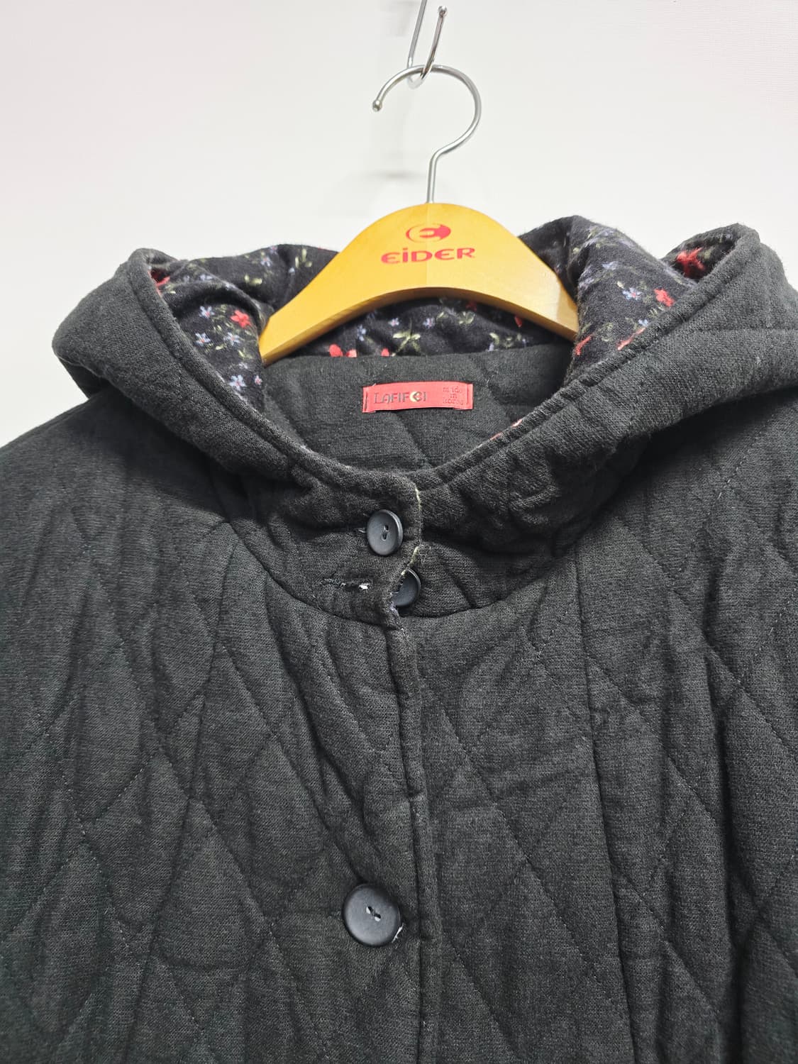 라비찌 퀼팅 후드 롱 코트 꽃무늬 블랙 상품이미지2