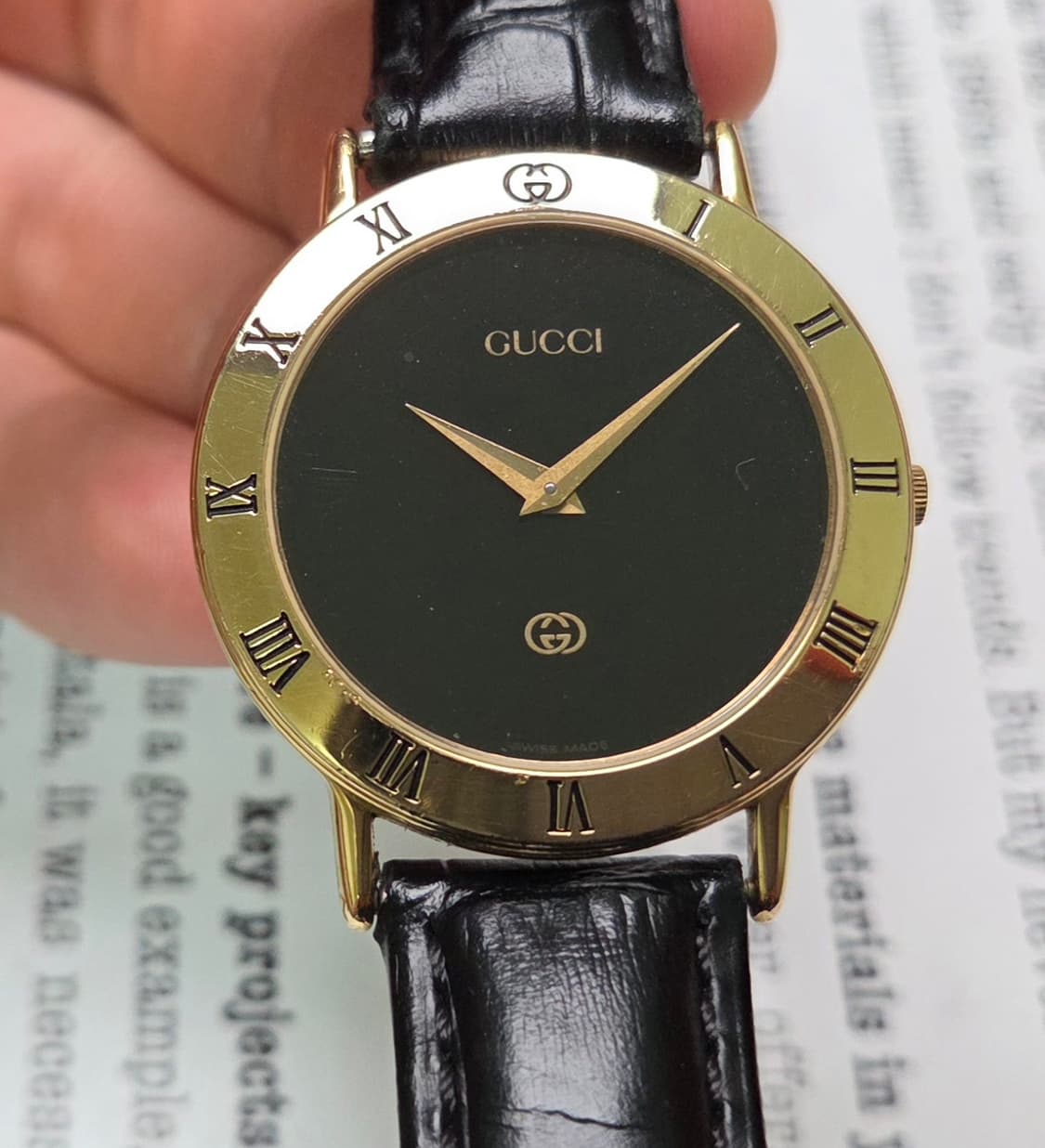 빈티지 구찌 클래식 3000M 오닉스블랙 칼침핸즈 로만베젤 쿼츠 상품이미지10