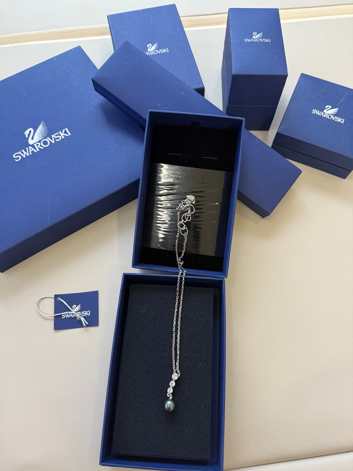 스와로브스키 그레이 펄 드롭 네크리스 진주 목걸이 실버 은 금 골드 티파 상품이미지1