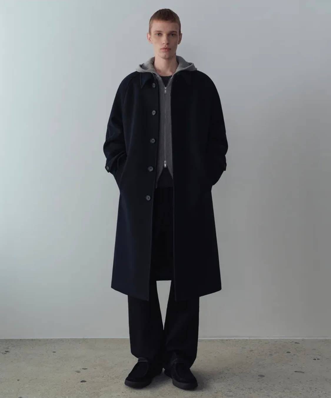 무신사스탠다드 캐시미어 블렌드 오버사이즈 발마칸 코트 네이비 상품이미지1