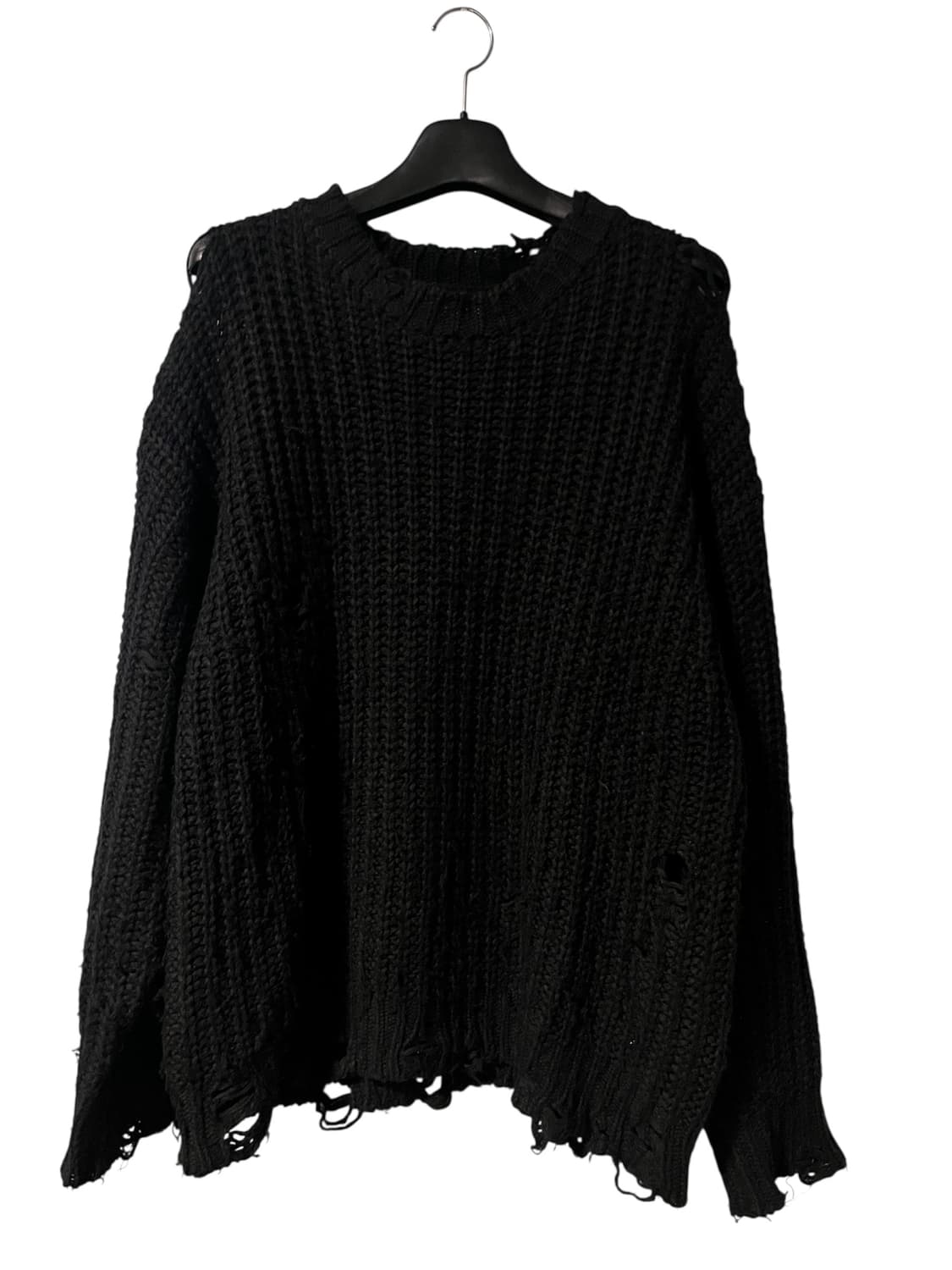 [M] 카미야 디스트레스드 풀오버 니트 블랙 상품이미지1