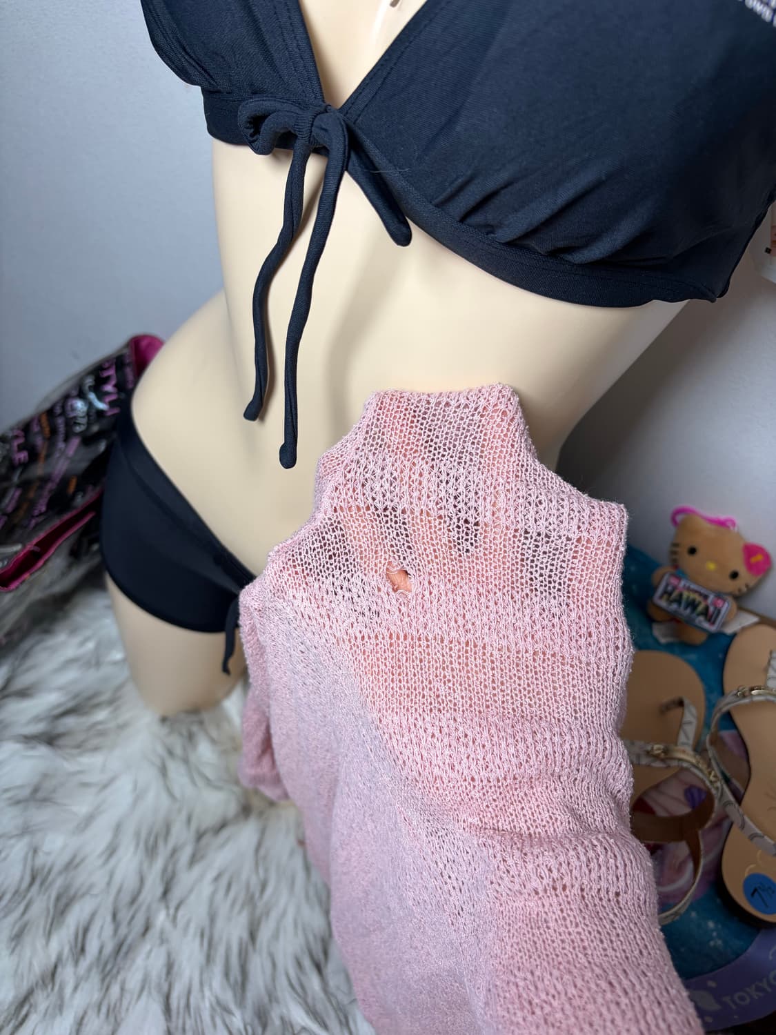 Set) 블랙 핑크 crown큐빅 비키니 세트 (3pcs) 상품이미지5