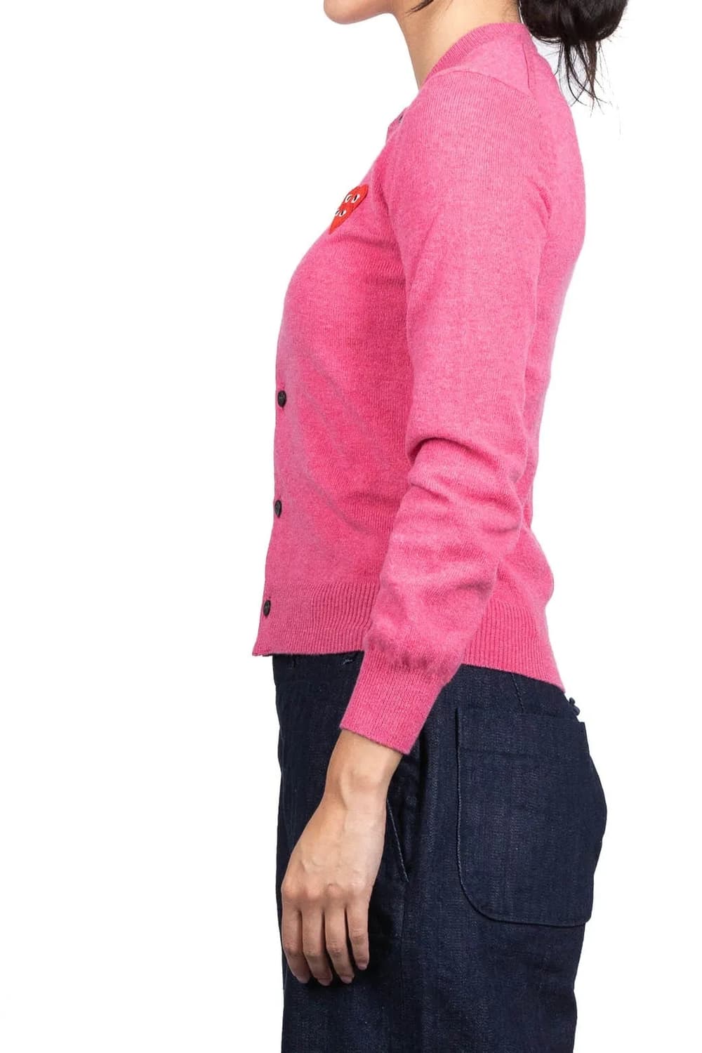 꼼데가르송 더블하트 핑크 가디건 (표기L) 실측  55반 상품이미지2