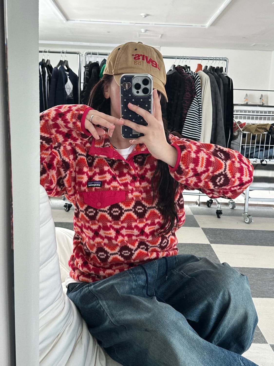 파타고니아 신칠라 레드 패턴 스냅 플리스 상품이미지2