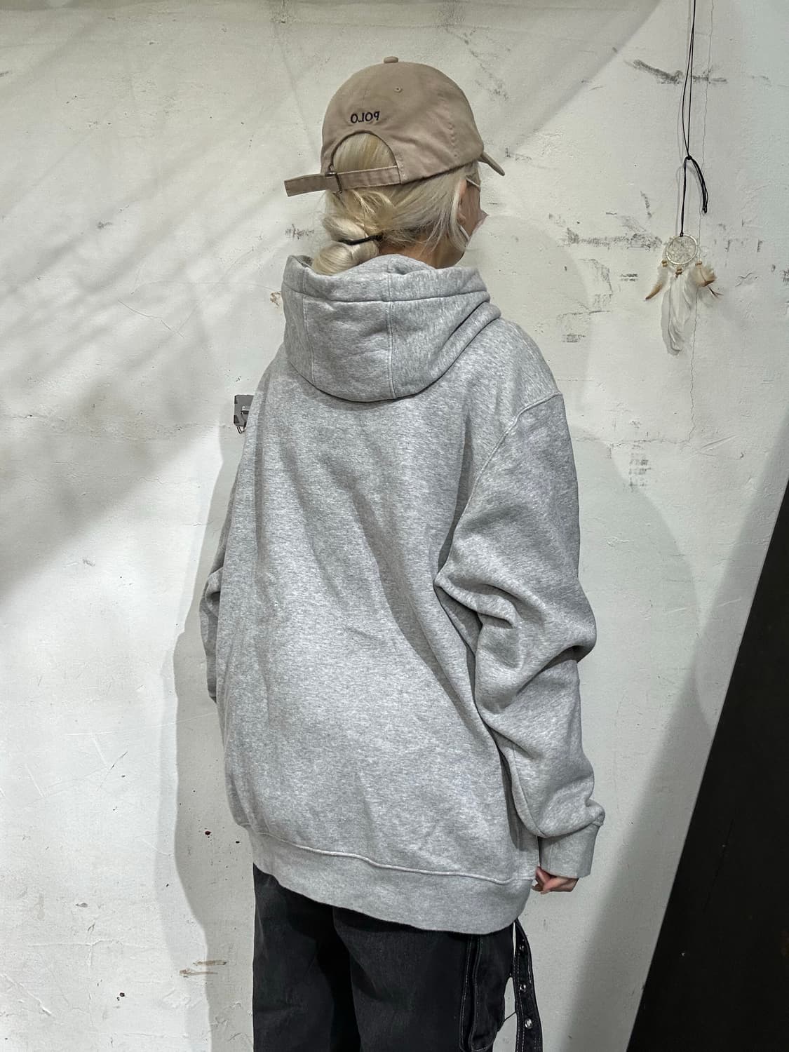 나이키 그레이 미드 화이트 스우시 후드 오버핏 후드티 XL 상품이미지3