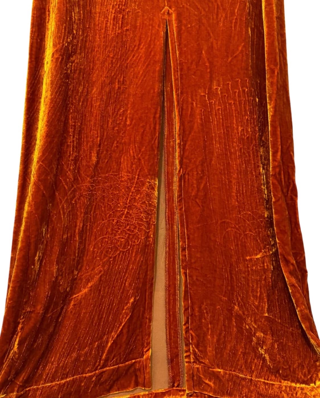 드리슨 반 노튼 오렌지 벨벳 프론트 슬릿 맥시 드레스 상품이미지3