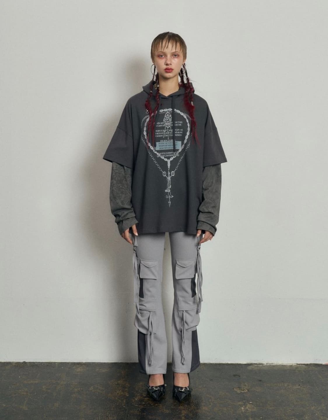 배디 Necklace Layered Hoodie Charcoal 상품이미지5