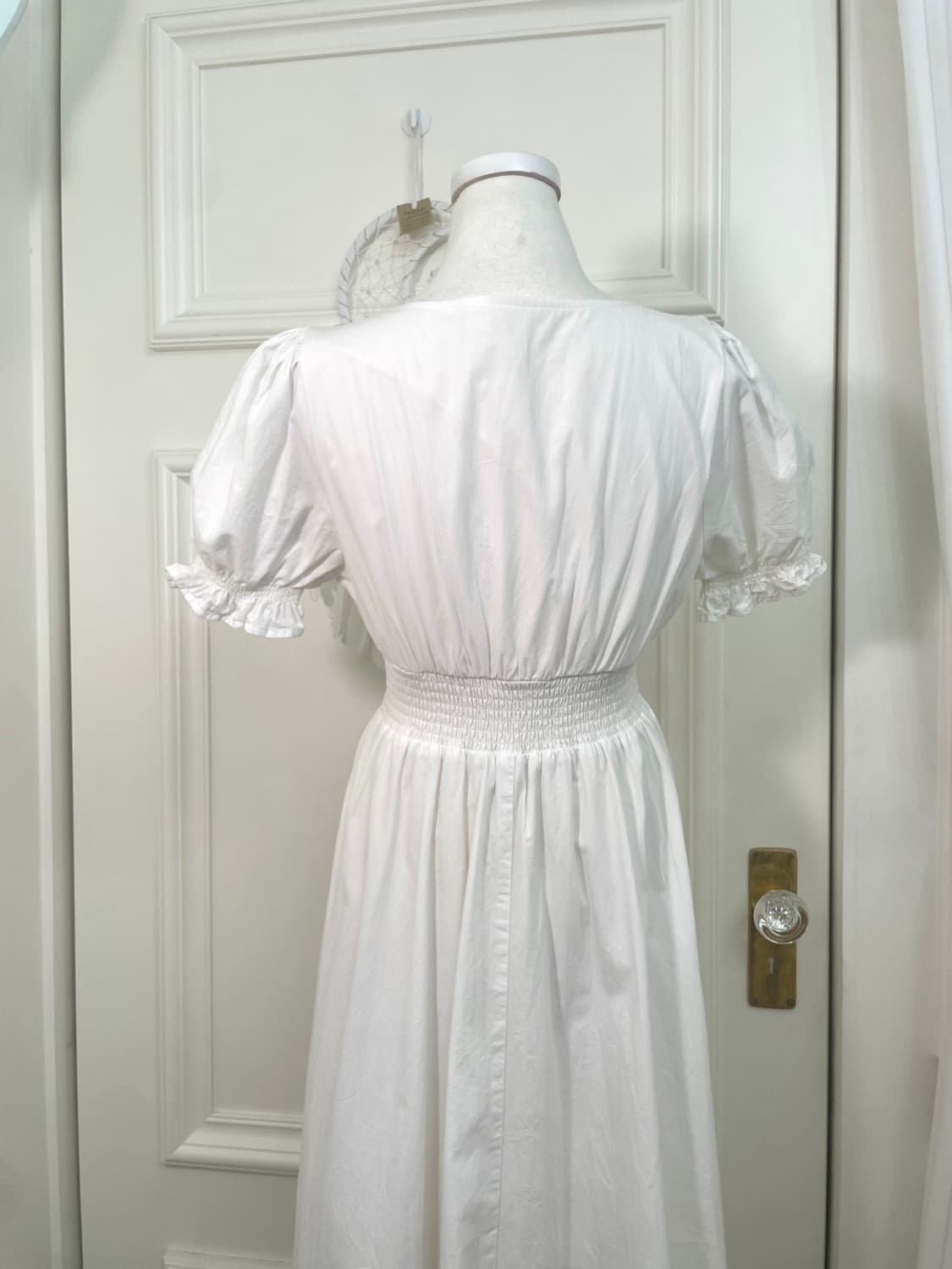 white waist shirring pearl button cotton 상품이미지6