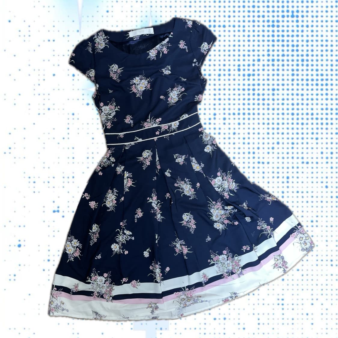 플라워 패턴 네이비 반팔 원피스 치파오 모리걸 y2k 갸루 공겜여주vtg 상품이미지1